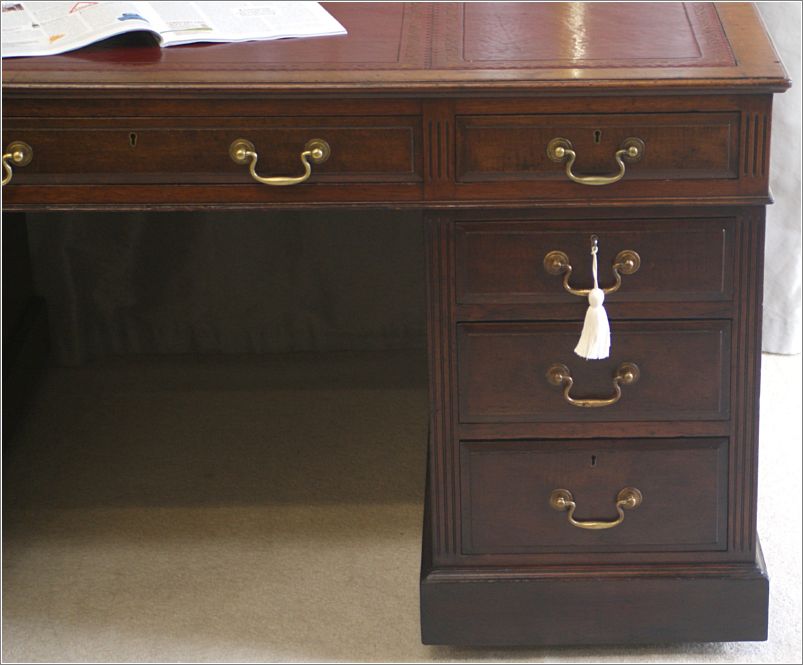 1028 Antique Mahogany Partners Desk with Brass Handles (6)
